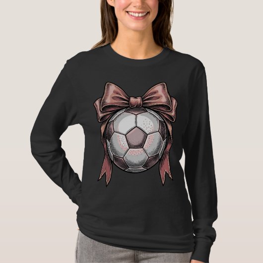 ピンクのリボンのサッカーボール ビンテージ Tシャツ (正面)