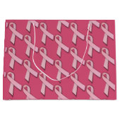 ピンクのリボンのタイル模様 ラージペーパーバッグ (正面)