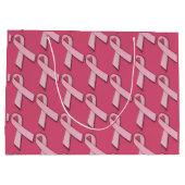 ピンクのリボンのタイル模様 ラージペーパーバッグ (裏面)