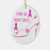 ピンクのリボンのハイヒールを持つ乳癌はずかずかと歩きます セラミックオーナメント (右)