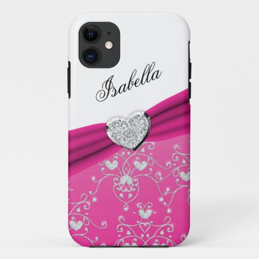 ピンクのリボンのハートのダマスク織のiPhone 5の場合 Case-Mate iPhoneケース (裏面)