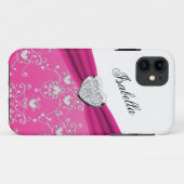 ピンクのリボンのハートのダマスク織のiPhone 5の場合 Case-Mate iPhoneケース (裏面(横))