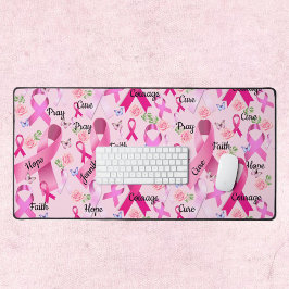 ピンクのリボンのパーソナライズされた言葉と名前の乳がん デスクマット