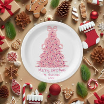 ピンクのリボンのピンクのクリスマスツリー