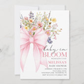 ピンクのリボンのベイビー ブルーム ベビーシャワー招待状 招待状 (正面)