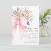 ピンクのリボンのベイビー ブルーム ベビーシャワー招待状 招待状 (スタンド正面)