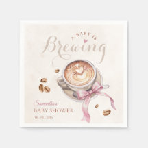  ピンクのリボンのベビーシャワー コーヒーをいれる赤ちゃん