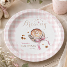 ピンクのリボンのベビーシャワー コーヒーをいれる赤ちゃん