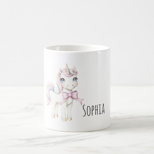 ピンクのリボンのユニコーン コーヒーマグカップ (中央)