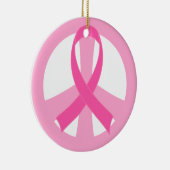 ピンクのリボンの乳癌のピースサインのギフト セラミックオーナメント (右)