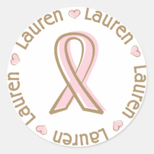 ピンクのリボンの乳癌の名前Lauren ラウンドシール