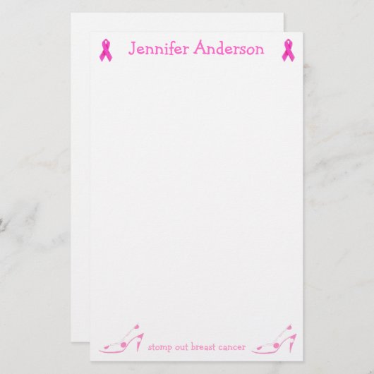 ピンクのリボンの乳癌の文房具 便箋 (正面/裏面)