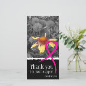 ピンクのリボンの乳癌サポート写真カード サンキューカード (スタンド正面)