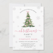 ピンクのリボンの伝統的なツリー クリスマスパーティー 招待状 (正面)