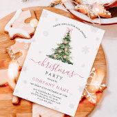 ピンクのリボンの伝統的なツリー クリスマスパーティー 招待状