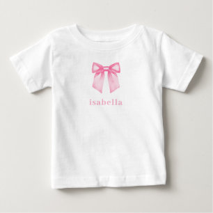 ピンクのリボンの名前入りベビーガール ベビーTシャツ