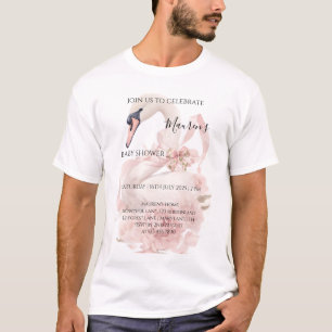 ピンクのリボンの女の子のベビーシャワー招待状 Tシャツ
