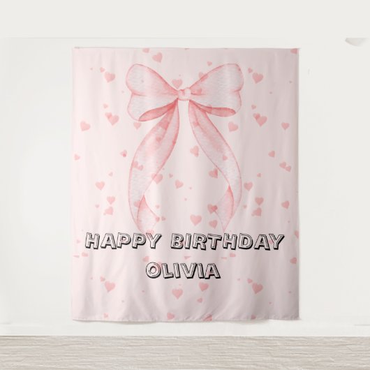 ピンクのリボンの女の子の1歳の誕生日 タペストリー (正面)