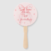ピンクのリボンの女の子の1歳の誕生日 ハンドファン (裏面)