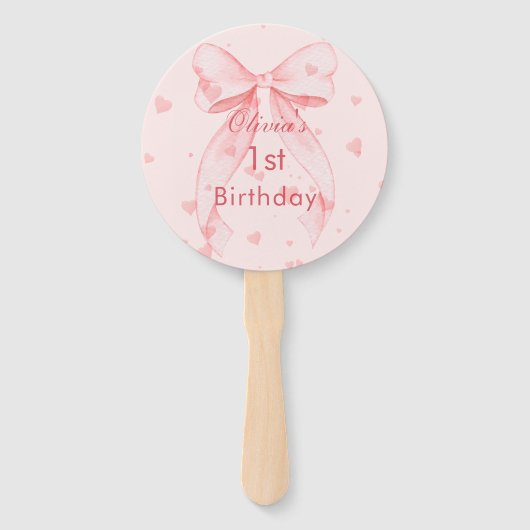 ピンクのリボンの女の子の1歳の誕生日 ハンドファン (正面)
