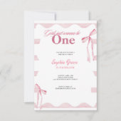 ピンクのリボンの女の子はただひとりになりたい 1歳の誕生日 招待状 (正面)