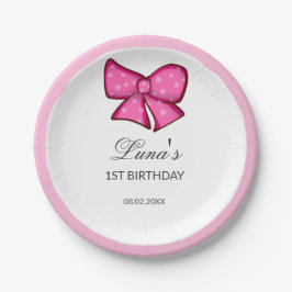 ピンクのリボンの女の子 子供の1歳の誕生日 ペーパープレート