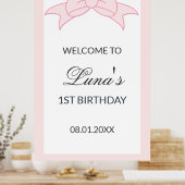 ピンクのリボンの女の子 子供の1歳の誕生日 ポスター (キッチン)