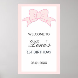 ピンクのリボンの女の子 子供の1歳の誕生日 ポスター