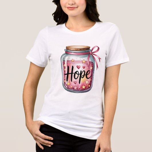 ピンクのリボンの希望の瓶 トライブレンドＴシャツ (正面)