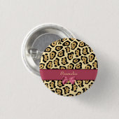 ピンクのリボンの弓および名前の粋なジャガーのプリント 缶バッジ (正面&裏面)