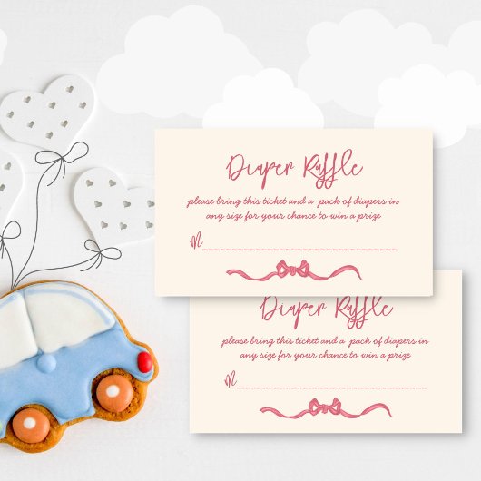 ピンクのリボンの弓のスケッチ赤ちゃんシャワーおむつラッフル エンクロージャーカード