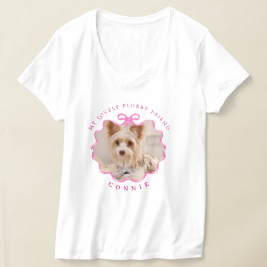 ピンクのリボンの弓のペット写真 Tシャツ (レイダウン)