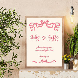 ピンクのリボンの弓スケッチ赤ちゃんシャワーのギフトサイン ポスター