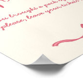 ピンクのリボンの弓スケッチ赤ちゃんシャワーラッフルのサイン ポスター (角)