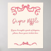 ピンクのリボンの弓スケッチ赤ちゃんシャワーラッフルのサイン ポスター (正面)