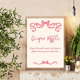 ピンクのリボンの弓スケッチ赤ちゃんシャワーラッフルのサイン ポスター