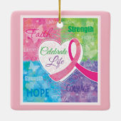 ピンクのリボンの感動的な陶磁器のオーナメント セラミックオーナメント (裏面)