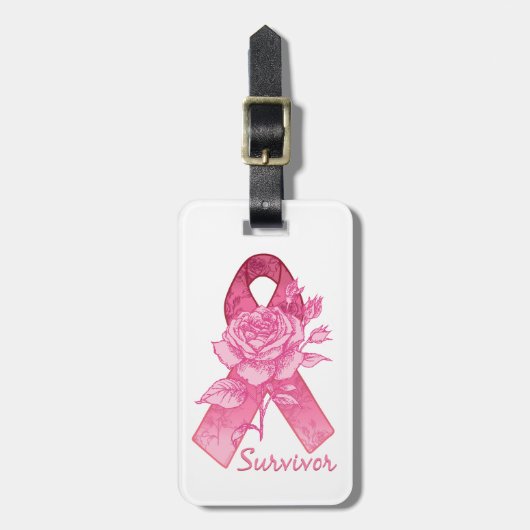 ピンクのリボンの生存者のばら色の荷物のラベル ラゲッジタグ (正面縦)