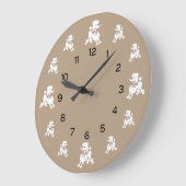 ピンクのリボンの白いプードル ラージ壁時計 (傾斜)