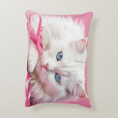 ピンクのリボンの白い猫 アクセントクッション (裏面(縦))