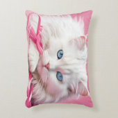 ピンクのリボンの白い猫 アクセントクッション (正面(垂直))
