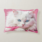 ピンクのリボンの白い猫 アクセントクッション (裏面)