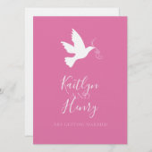 ピンクのリボンの白い鳩 招待状 (正面/裏面)