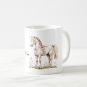 ピンクのリボンの花の白馬 コーヒーマグカップ (正面右)