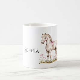 ピンクのリボンの花の白馬 コーヒーマグカップ