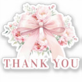 ピンクのリボンの花 ありがとう シール (正面)