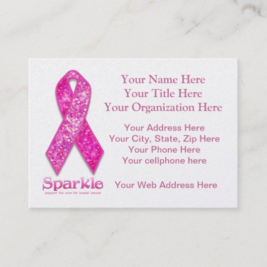 ピンクのリボンの輝きのギフト 名刺 (正面)