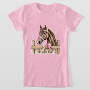 ピンクのリボンの馬 Tシャツ