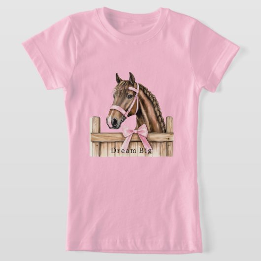 ピンクのリボンの馬 Tシャツ (レイダウン)
