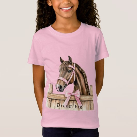 ピンクのリボンの馬 Tシャツ (正面)